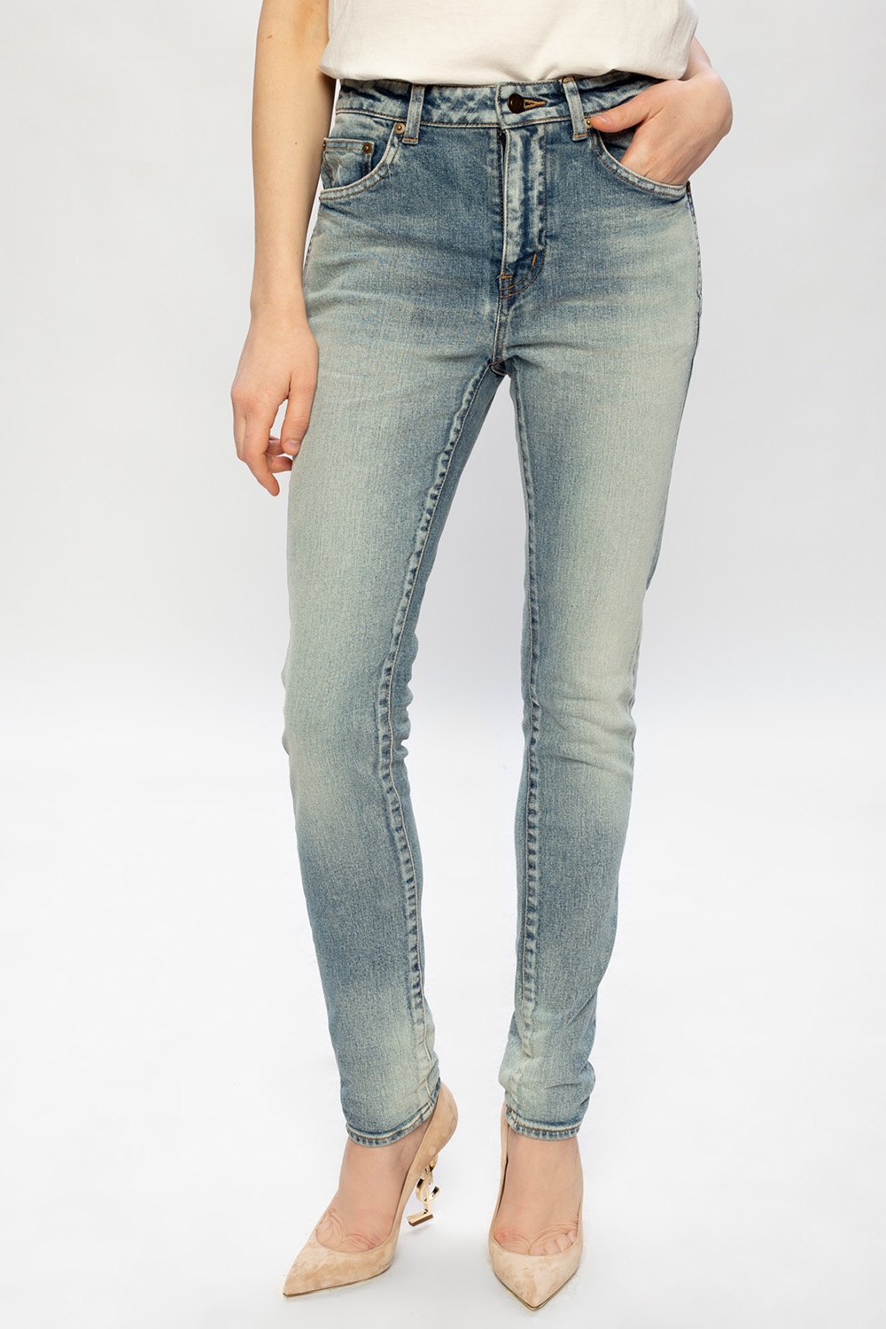 SAINT LAURENT PARIS｜JEANS (527379 YO507 4741) Saint Laurent Distressed jeans | sneakers with logo saint
